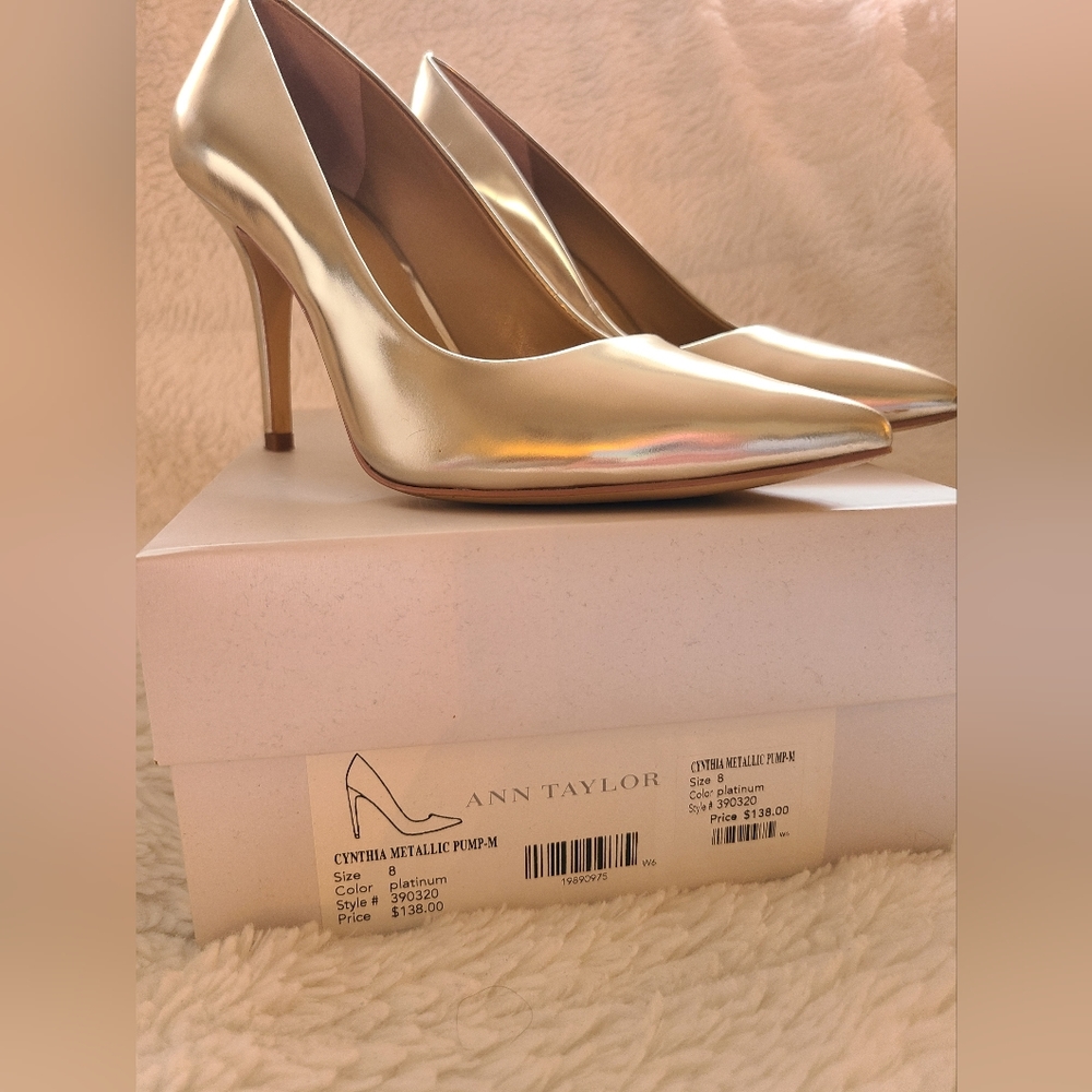 Ann Taylor Cynthia Metallic Platinum Heels